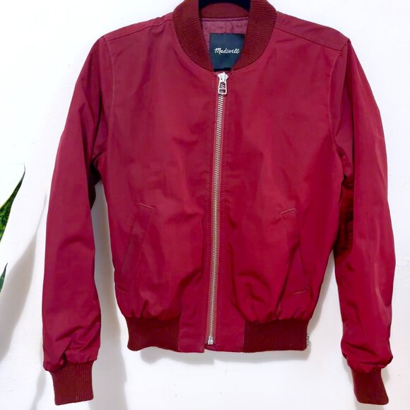Madewell Side-Zip Bomber Jacket, Dusty Burgundy, Size Small - Picture 3 of 6